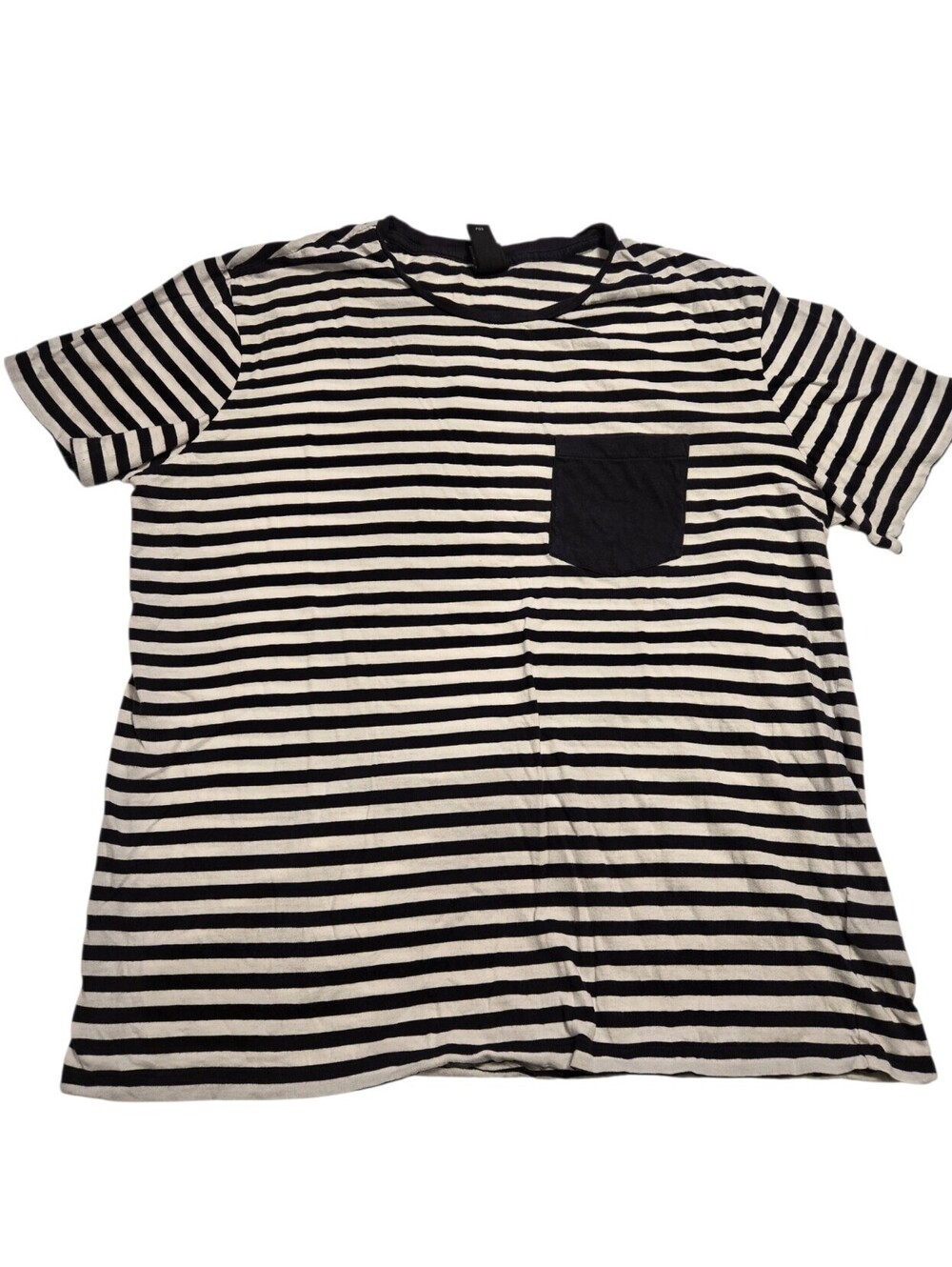 H&M Men's Striped Pocket T-Shirt Size L Black White Horizontal Stripe Crew Neck